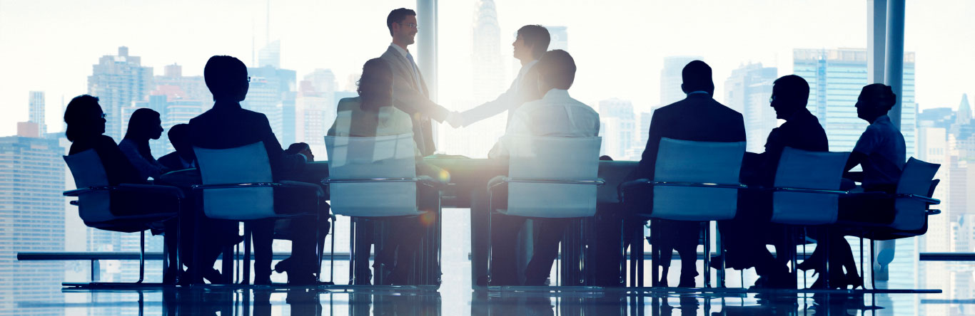 group of business people around table