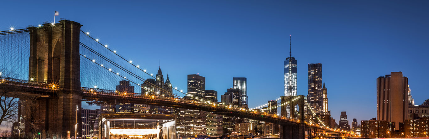 city skyline behind bridge